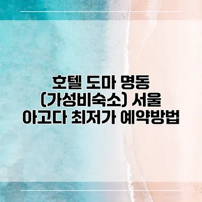 호텔 도마 명동 (가성비숙소) 서울 아고다 최저가 예약방법